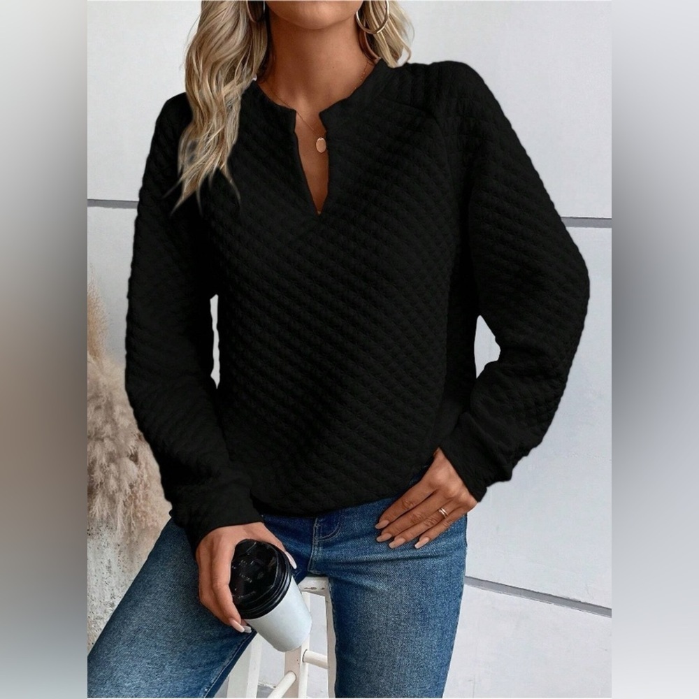 Textured Notched Raglan Sleeve Sweatshirt - Picture 7 of 9